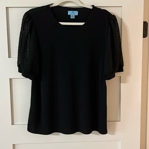 Black Top with Puff Sheer Sleeves